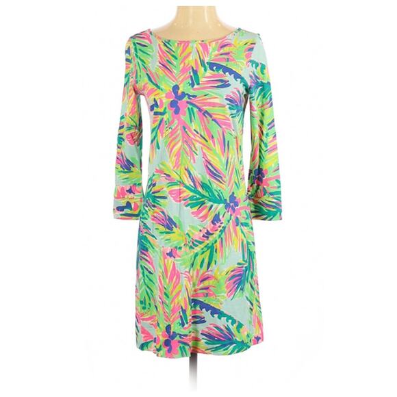 LILLY PULITZER Marlowe Dress Size XS Green Pink Palm Frond Print Shift Sheath - Picture 3 of 5